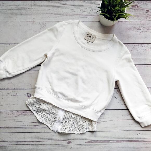 SEA NEW YORK White Eyelet Hem Double Hem Cotton Sweatshirt S - Picture 1 of 6